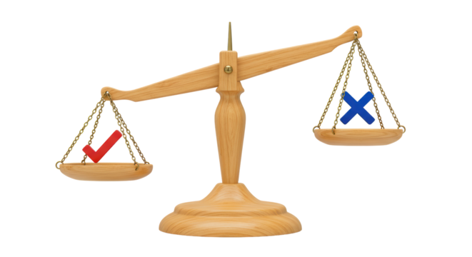 Isolated Scales of Justice with Check and X