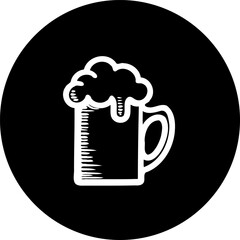 Stylized beer mug illustration with frothy head against a bold black circle