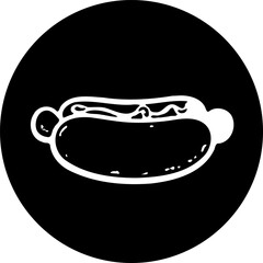 Minimalist hotdog illustration on a dark backdrop conveying fast food culture