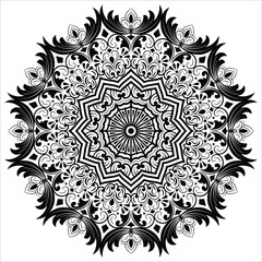 Abstract Mandala Design for Coloring Book Page. Ethnic, paisley, motif, lace, swirl, henna, tattoo, logo design. 