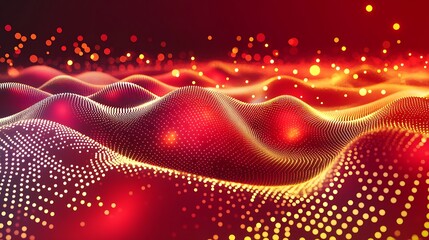 Abstract depiction of vibrant waves and hills made of glowing dots in red and orange hues, conveying a sense of energy and movement