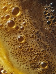 Golden Foam Bubbles Close-Up Texture.