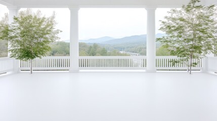 Fototapeta premium Spacious white porch with mountain views