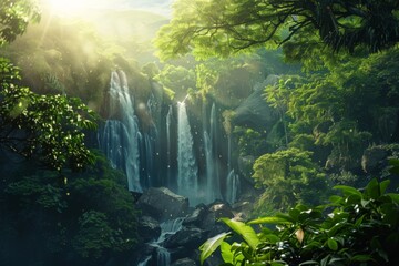 Earth's Serenity: Forest and Waterfall