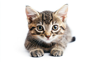 Fototapeta premium a kitten is sitting on a white surface