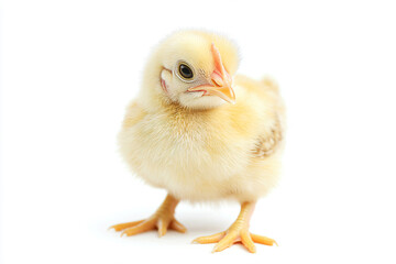 Obraz premium a small yellow chicken standing on a white surface