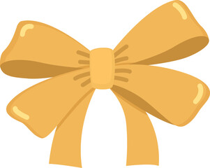 Festive golden satin bow isolated on white. Cute decorative element for gifts