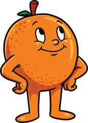 Qute cartoon Illustration of orange cartoon character with happy face and arms akimbo