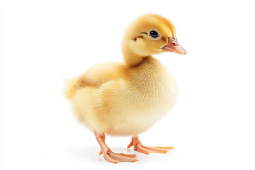 a small yellow duck standing on a white surface