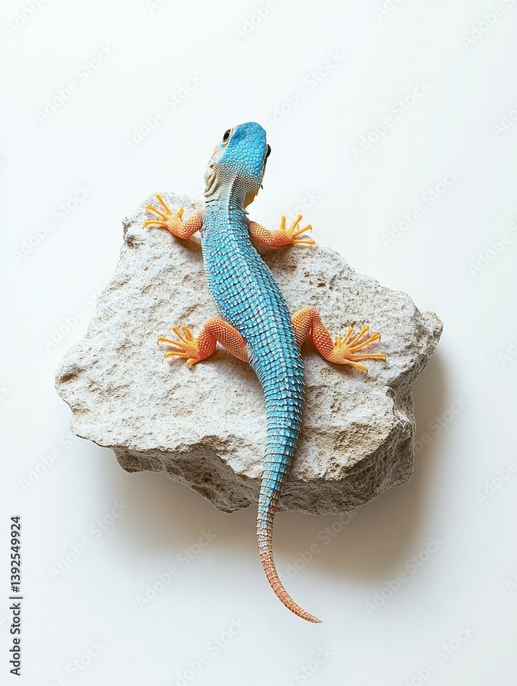Aufkleber colorful lizard perched on textured rock against a white background with subtle drop shadow capturin