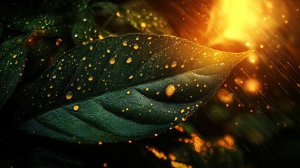 Dew-kissed leaf in mystical light