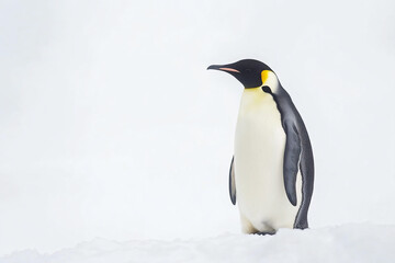 Naklejka premium a penguin standing in the snow with its beak open