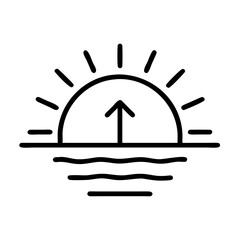 Sunrise over water illustration vector design, ocean sunrise graphic, sun rise line art drawing design vector