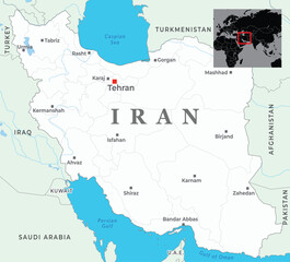 Iran political map, capital Tehran, with national borders