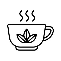 Hot tea cup with leaves vector illustration, herbal tea, organic tea, tea time, healthy drink vector