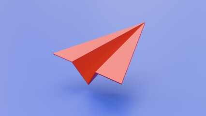 Red Paper plane on blue background. Paper plane symbol for messaging, communication, and mail sending design.