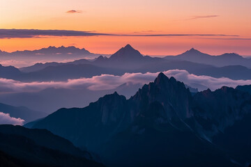 Obraz premium Sunset Behind Majestic Mountains – Scenic Nature View