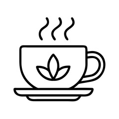 Tea cup vector icon with leaf design hot beverage illustration for cafe or restaurant menu design