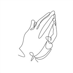 continuous single line drawing of hands clasped in prayer, line art vector illustration