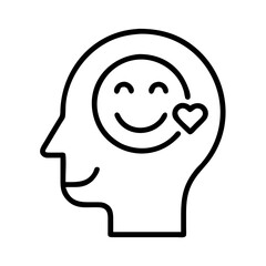 Mental health positive thinking concept with happy face and heart in head line art illustration
