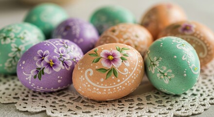 Obraz premium Huevos de Pascua pintados a mano con flores