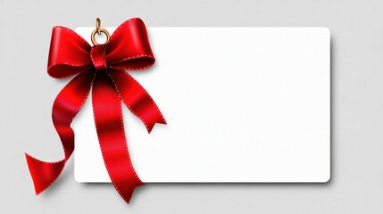 Festive red bow adorns blank card, creating elegant presentation space