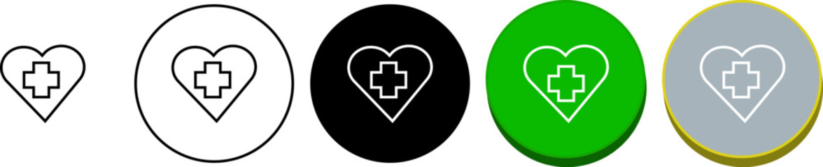 Obraz premium Heart with medical cross icon – cardiology support, heart care, emergency aid and wellness symbol vector with transparent background.