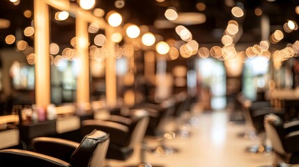 A contemporary salon setting boasts chic illumination and mirrored accents, tailored to cater to hair and beauty needs