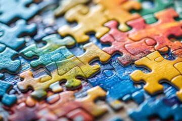 Colorful Puzzle Pieces Close Up with Vibrant Patterns and Textures