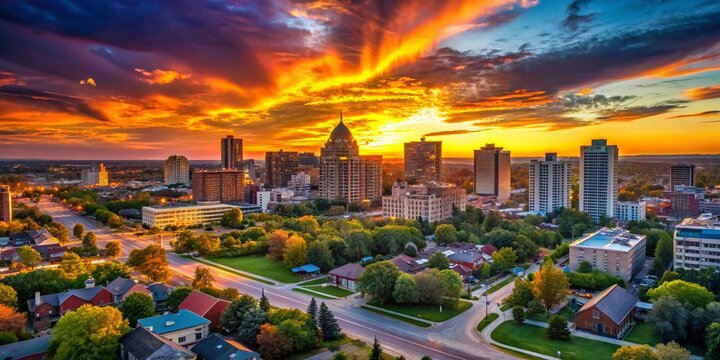 Sunset Silhouette of Kitchener Ontario Stunning Aerial View of the Cityscape at Dusk