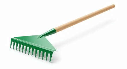 Green Garden Rake with Wooden Handle Perfect for Yard Work and Gardening