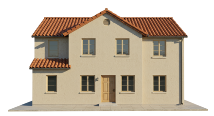 Isolated Two Story House with Terracotta Roof Tiles