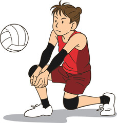 A female volleyball player receiving the ball, vector illustration isolated on white background