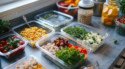 Obraz premium Healthy Meal Prep: Kitchen Counter Organization.