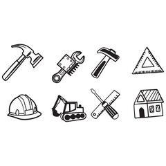 Fototapeta premium outline icons related to construction. First set. Linear icon collection. Editable stroke. Vector illustration