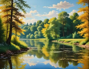 serene woodland creek with lush green banks