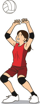 A female volleyball player tossing the ball, vector illustration isolated on white background