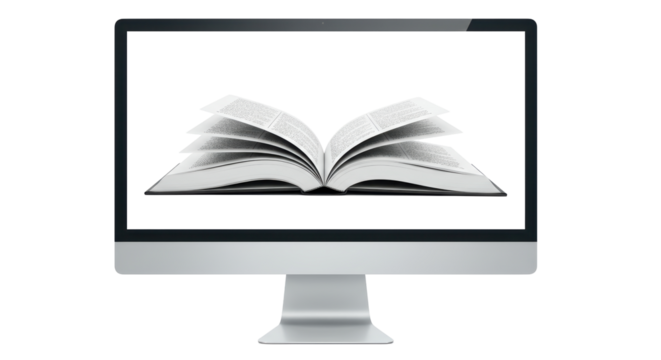 Isolated Computer Screen Displaying Open Book for Online Education