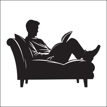 recommend clip art: man reading book on sofa