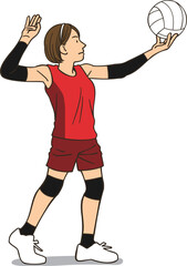 A female volleyball player preparing to serve, vector illustration isolated on white background