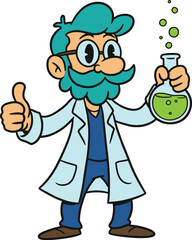 Cartoon scientist with beaker illustration vector art for science lab
