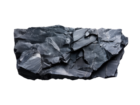 Textured black rock with sharp edges and angular formations against a solid black background. Crystal Gem Concept.
