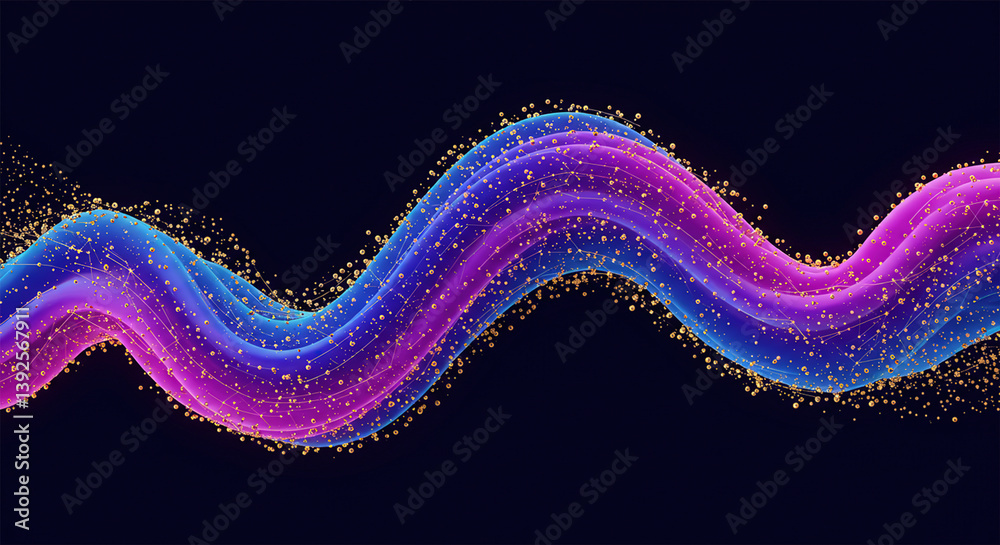 Poster a wave connecting purple and blue lines and dots. concept of big data and technology. abstract backg