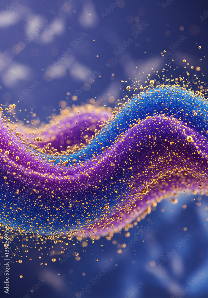 Fototapete a wave connecting purple and blue lines and dots. concept of big data and technology. abstract backg
