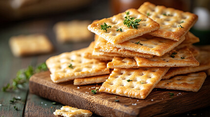 A pile of delicious, organic biscuits on a rustic board, highlighting their baked texture and vibrant yellow color