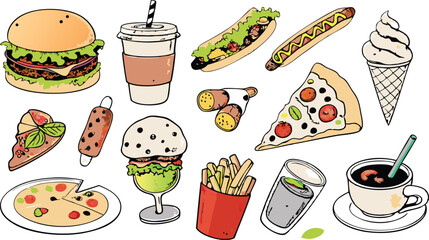 Delicious Fast Food Collection Burgers, Pizza, Hot Dogs, Fries
