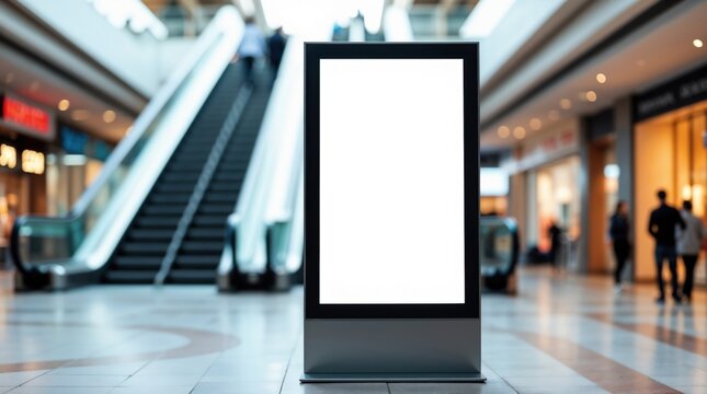Vertical advertising billboard mockup inside shopping mall atrium