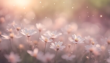 romantic floral background with blurred petals and light