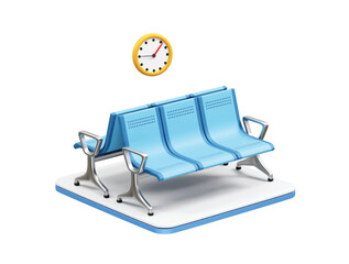 Waiting Area with Clock and Blue Seats icon illustration 3d render