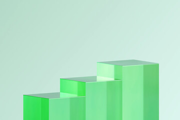 A modern presentation podium with a gradient green background. The platform has three stepped levels, which is great for showcasing a product or service